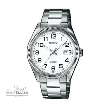 MTP-1302PD-7B CASIO STANDARD FÉRFI KARÓRA, FÉM CSAT, FEHÉR SZÁMLAP, DÁTUMKIJELZÉS, ARAB SZÁMOS