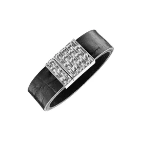 POLICE fekete valódi bőr és nemesacél karkötő, férfi