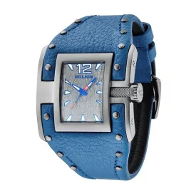   POLICE FÉRFI karóra, KÉK BŐRSZÍJ, EZÜST SZÍNŰ ROZSDAMENTES ACÉL TOK, SZÖGLETES SZÁMLAP