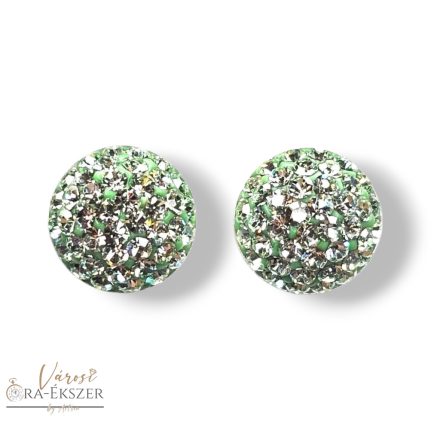 SWAROVSKI KÖVES EZÜST BESZÚRÓS FÜLBEVALÓ VILÁGOSZÖLD SZÍNŰ FÉLGÖMB ALAKÚ