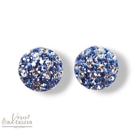 SWAROVSKI KÖVES EZÜST BESZÚRÓS FÜLBEVALÓ VILÁGOSKÉK ÉS FEHÉR KÖVEKKEL FÉLGÖMB ALAKÚ