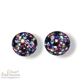   SWAROVSKI KÖVES EZÜST BESZÚRÓS RÓZSASZÍNES-LILÁS SZÍNŰ FÜLBEVALÓ  FÉLGÖMB ALAKÚ