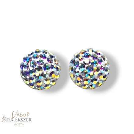 SWAROVSKI KÖVES EZÜST BESZÚRÓS AB KÖVES FEHÉR SZÍNŰ FÜLBEVALÓ  FÉLGÖMB ALAKÚ