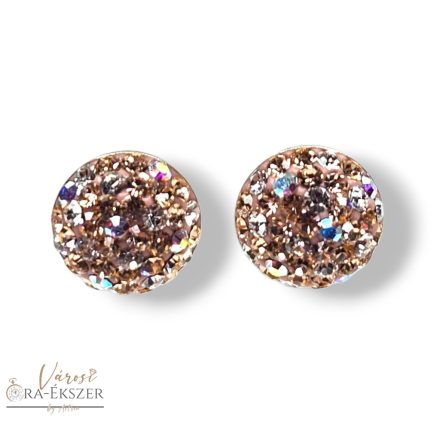 SWAROVSKI KÖVES EZÜST BESZÚRÓS BARACK SZÍNŰ FÜLBEVALÓ  FÉLGÖMB ALAKÚ 13mm