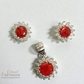   925 EZÜST FÜLBEVALÓ ÉS MEDÁL SZETT, ÉKSZER SZETT, FEHÉR ÉS NARANCSSÁRGA KÖVEKKEL